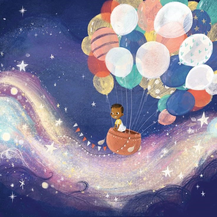 bienfaits-reiki-art-therapie Dessin enfant dans le ciel avec des ballons
